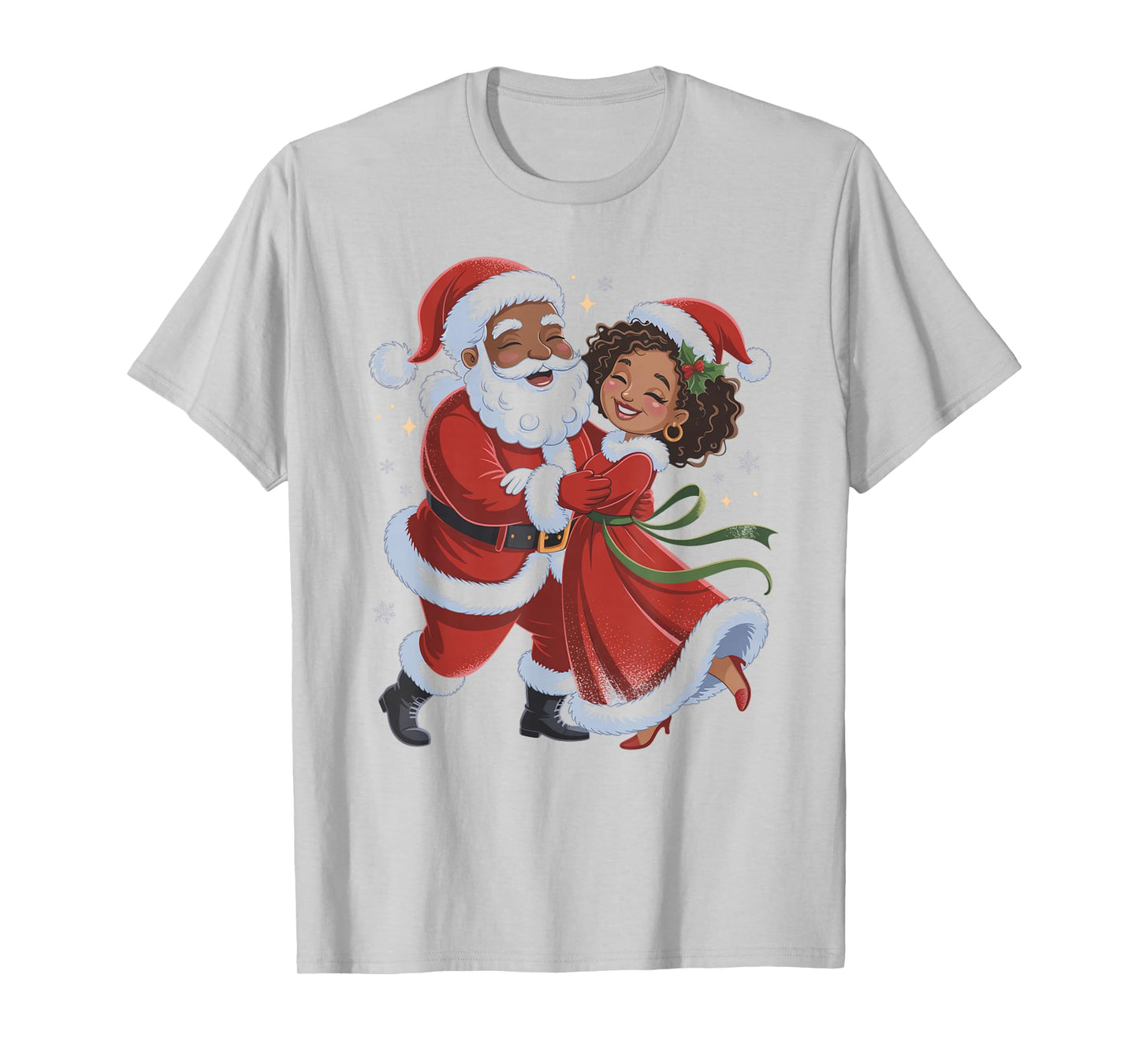 African American Santa Dancing with Mrs Claus Couple Dance T-Shirt
