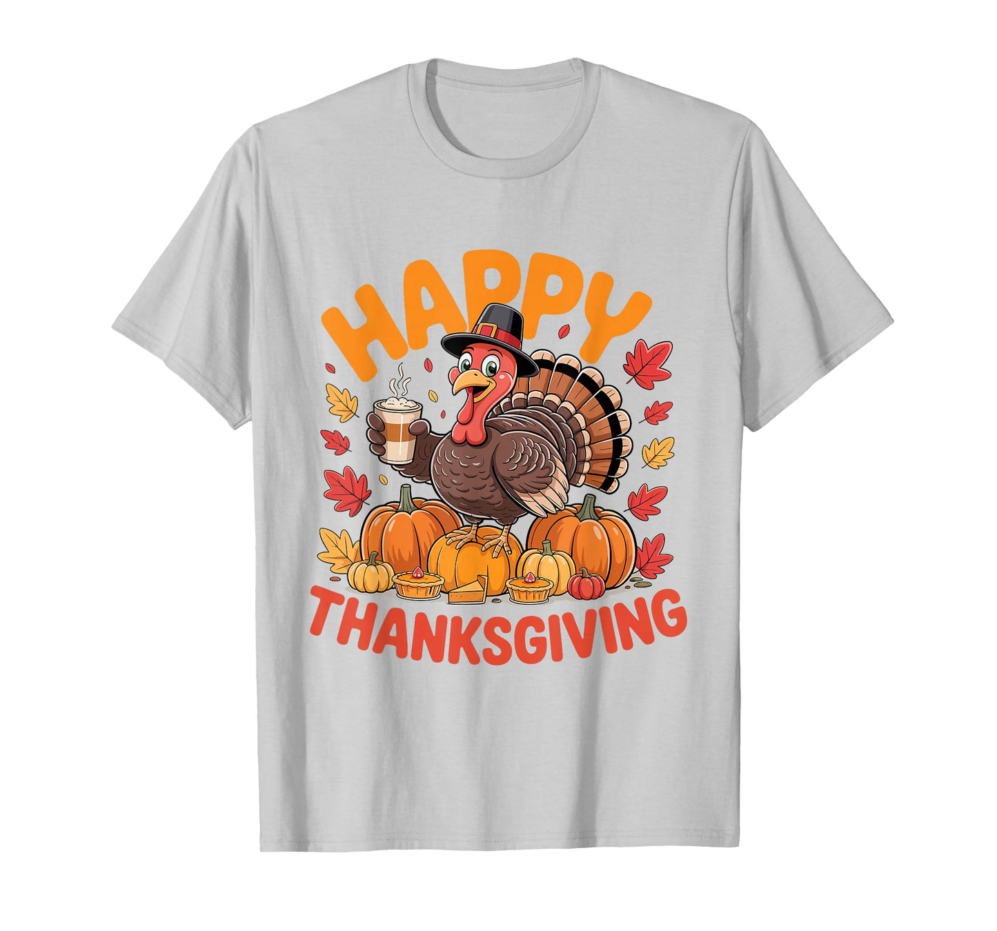 Cute Turkey Drinking iced Coffee Thanksgiving Bow Women Girl T-Shirt