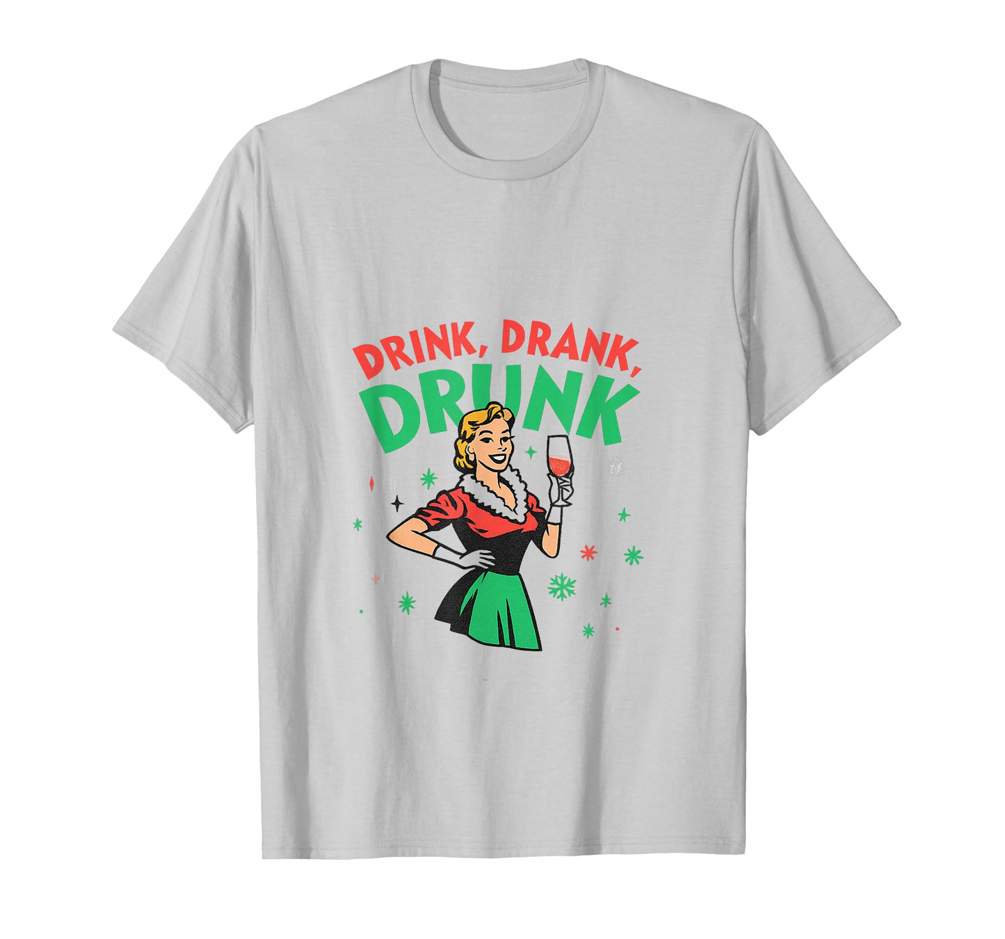 Funny Drink Drank Drunk Retro Christmas Wine T-Shirt