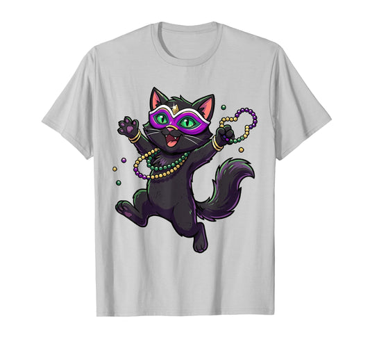 Cute Mardi Gras Cat for Women Girls Cat Lovers Carnival Mask T-Shirt