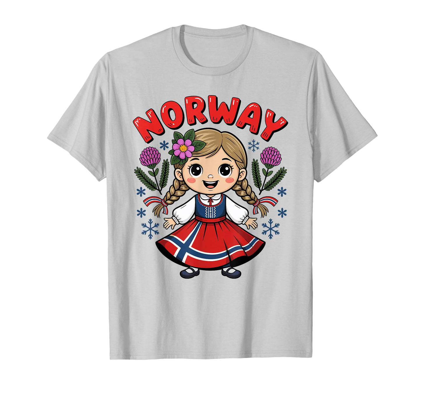 Cute Norwegian Girl with Flag Dress and Flowers for Kids T-Shirt