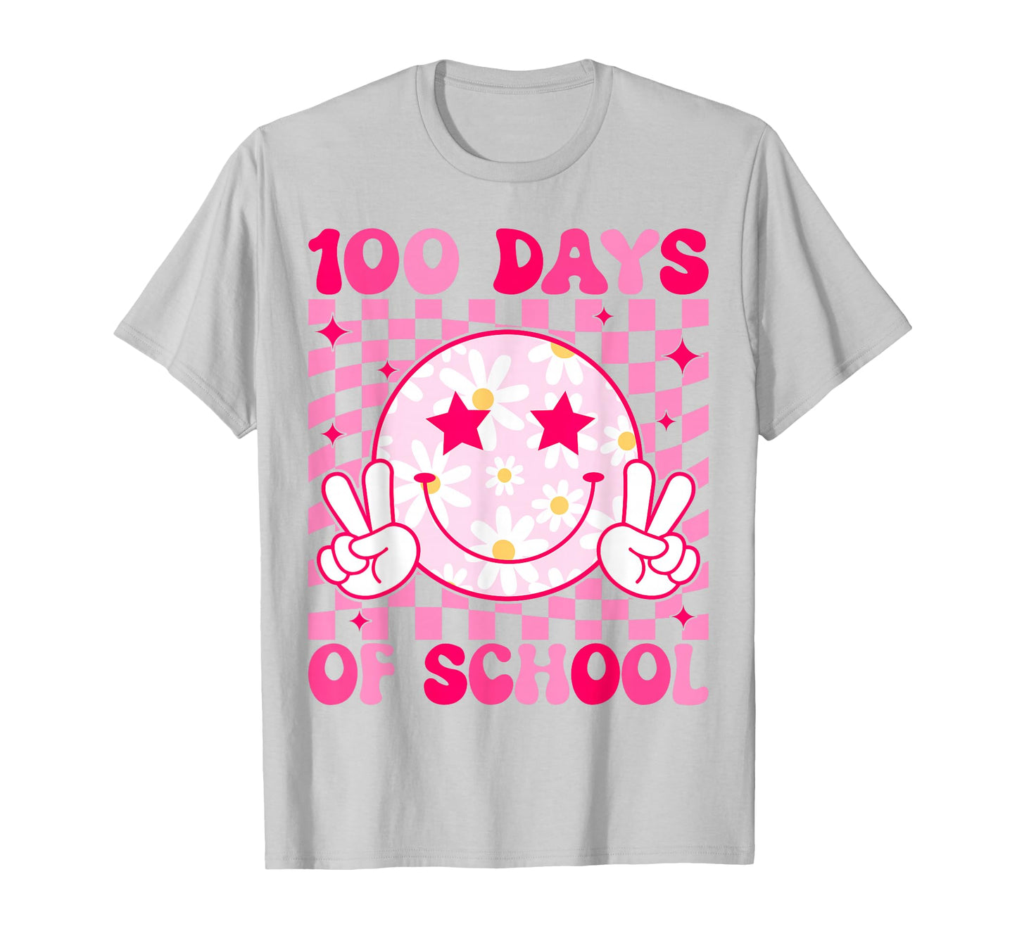 Retro Groovy 100 Days of School Happy Face 100th Day School T-Shirt