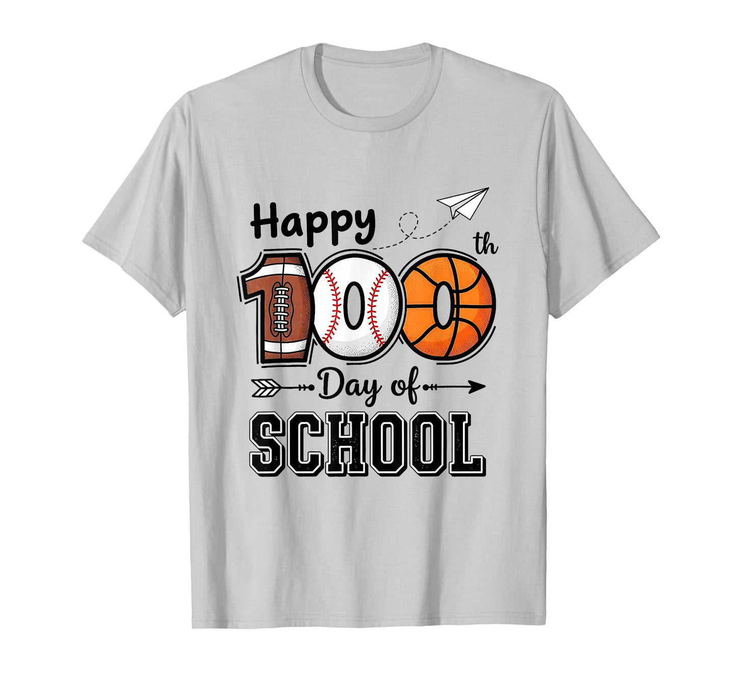 Happy 100th Day of School Sports Lover Football Basketball T-Shirt