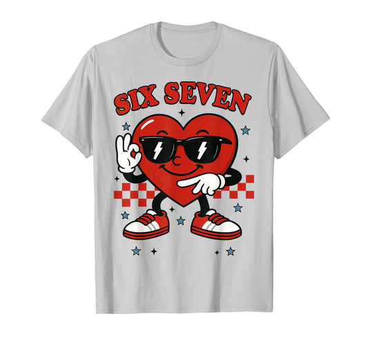 Six Seven Heart 6 7 Meme Boy Girl Funny Valentine Kid T-Shirt