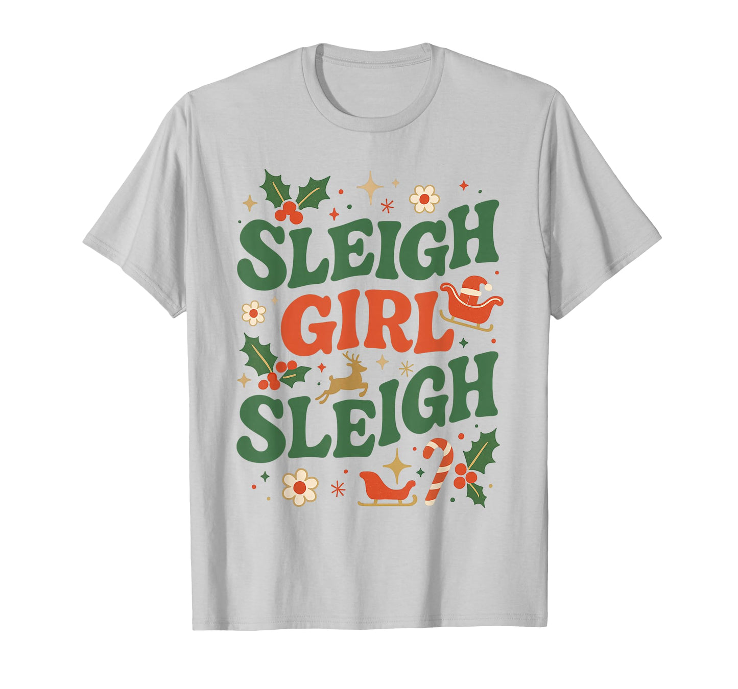 Funny Sleigh Girl Sleigh Vintage 70s Christmas Graphic T-Shirt