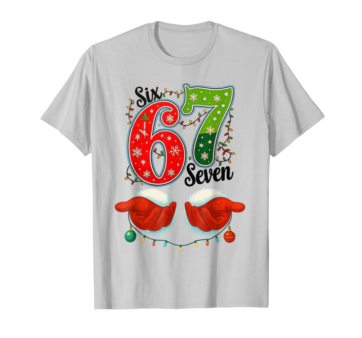 Funny Six Seven 67 Meme 6 7 Christmas Santa Hand Boys Teens T-Shirt
