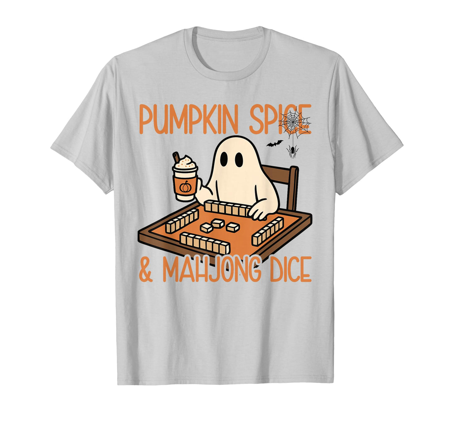 Halloween Ghost Playing Mahjong Pumpkin Spice & Mahjong Dice T-Shirt