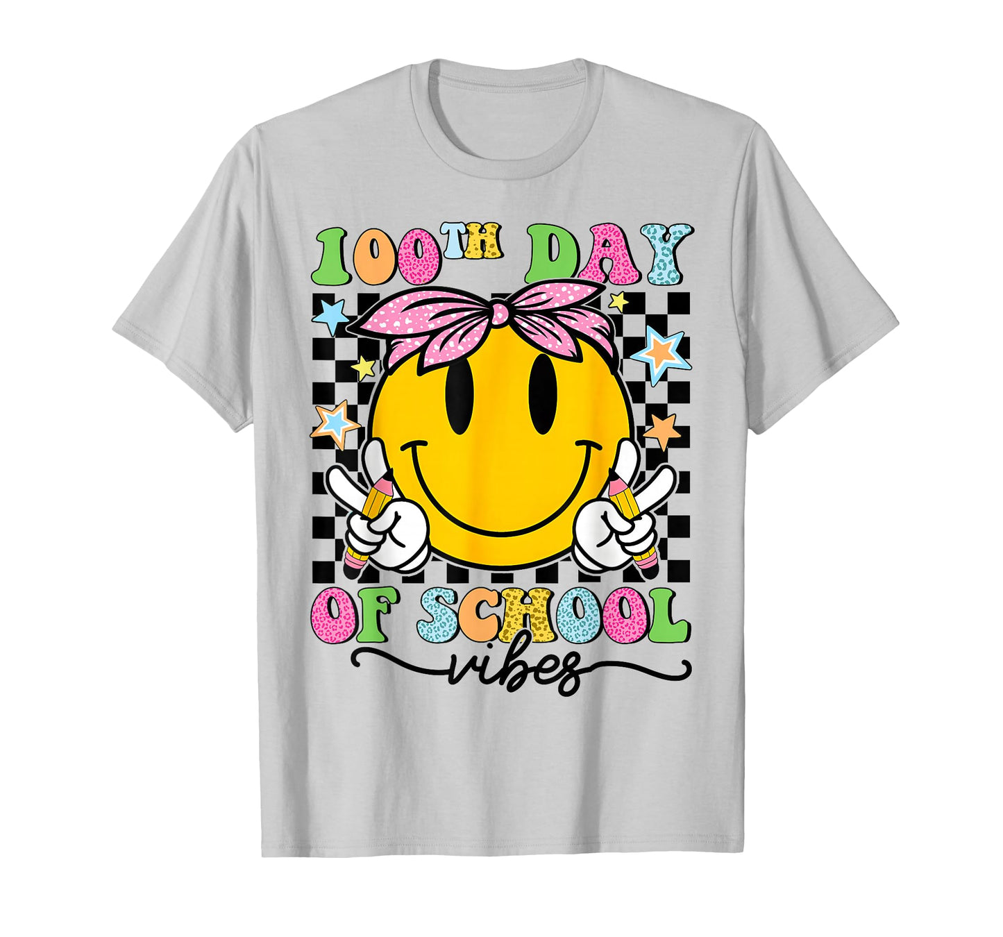 Groovy Face 100 Days of School Vibes 100th Day Bandana Girl T-Shirt
