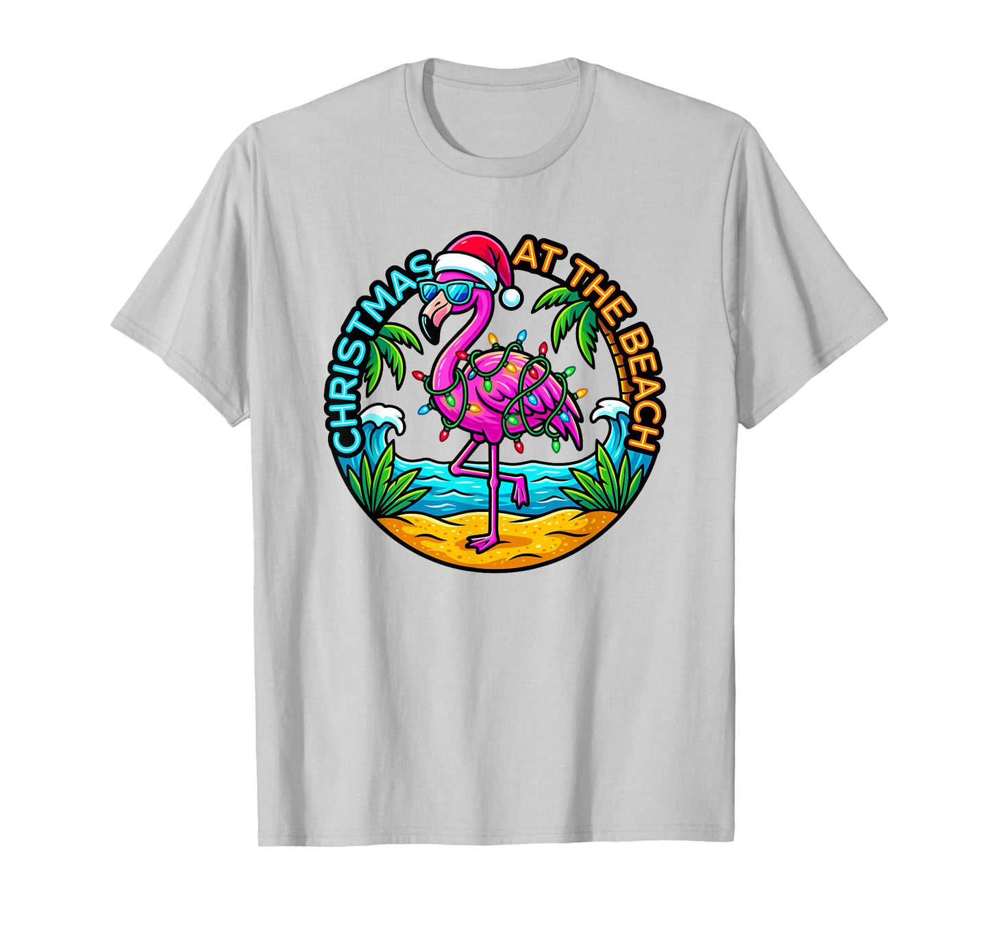 Christmas at The Beach Flamingo Santa Hat Tropical Xmas T-Shirt