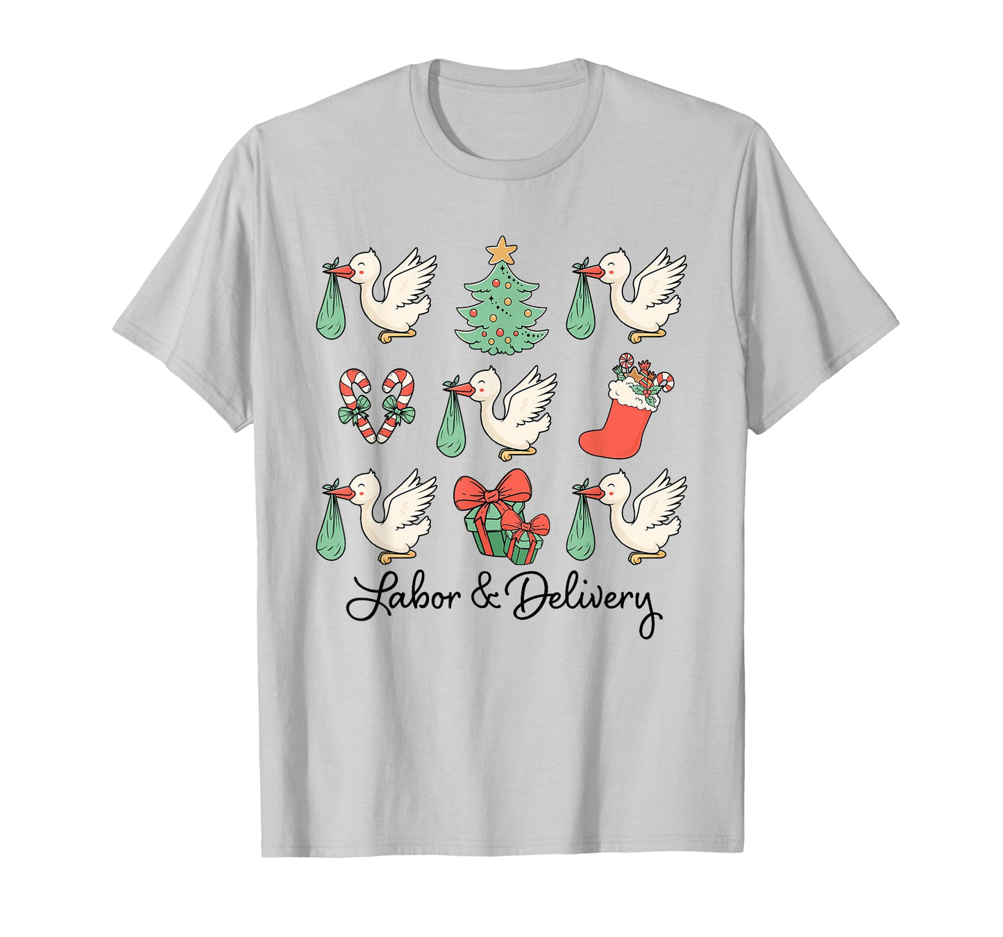 Labor and Delivery Christmas Women Nurse Stork Squad T-Shirt
