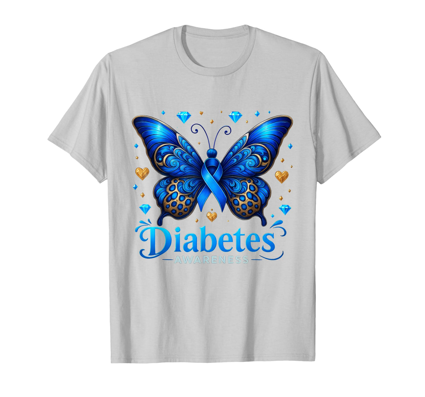 Diabetes Awareness Butterfly Diabetes Blue Ribbon T1D Womens T-Shirt