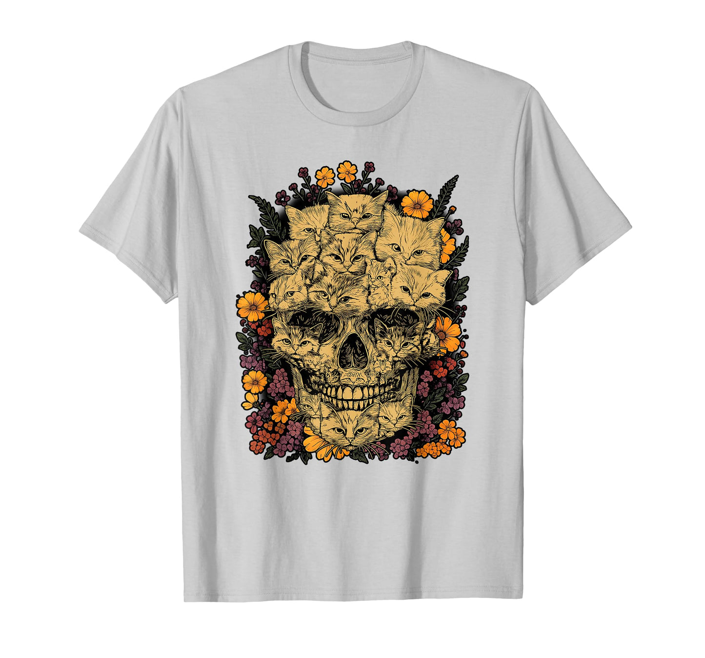 A Skull But It's Cats Kitty Skeleton Halloween Cat Skull T-Shirt