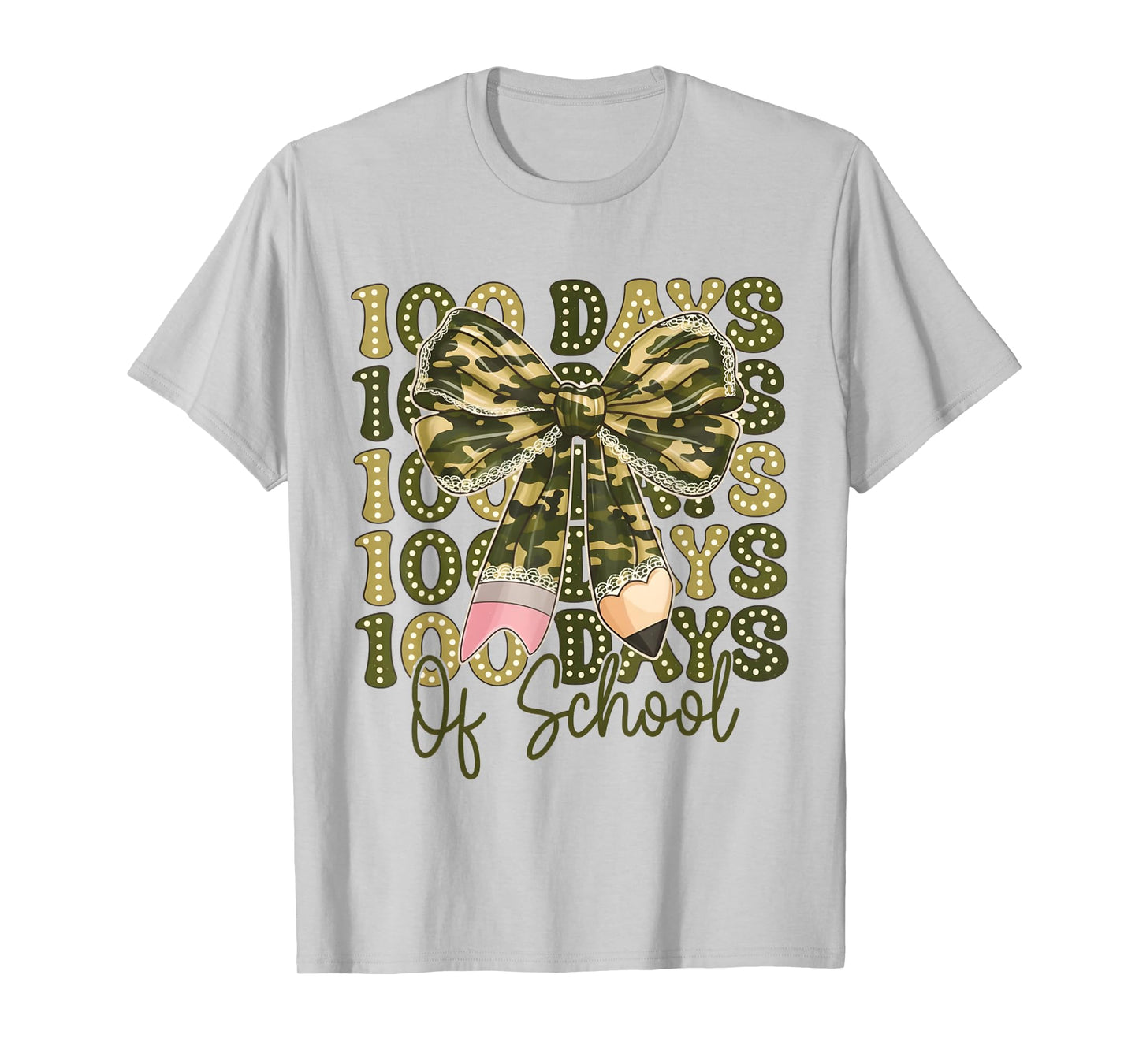 100 Days of School Western Camo Coquette Bow Pencil T-Shirt