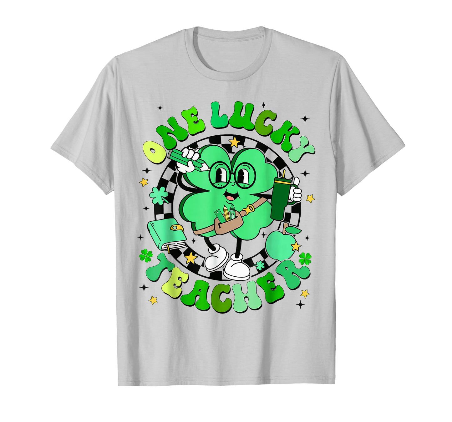 Groovy Shamrock One Lucky Teacher St Patricks Day T-Shirt