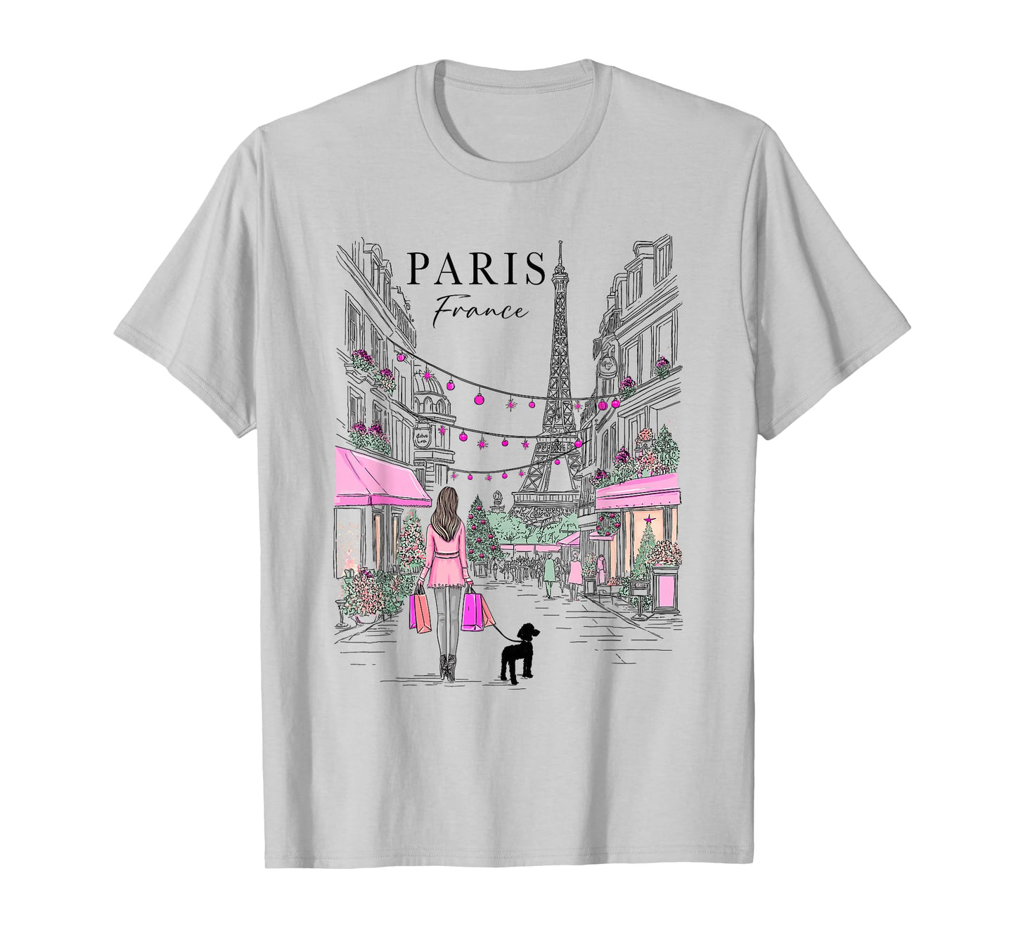 Christmas in Paris France Eiffel Tower French Girl Souvenir T-Shirt