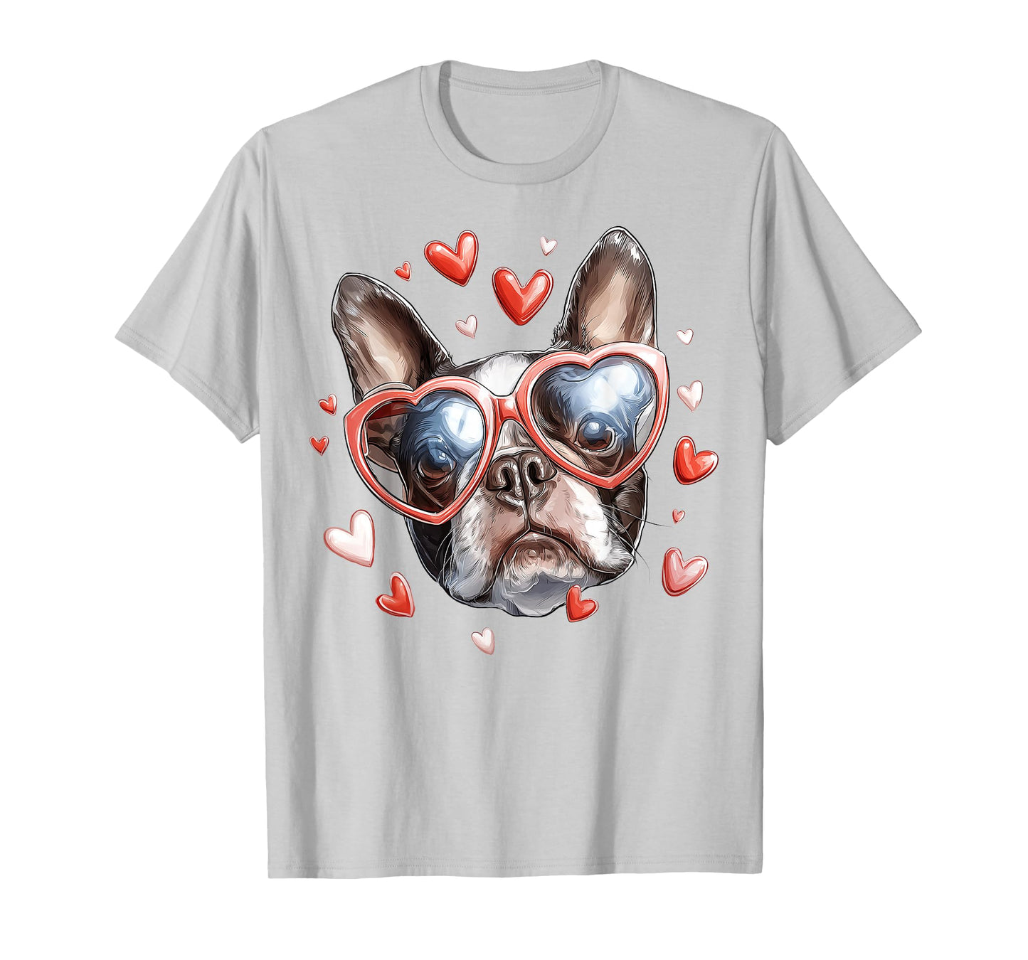 Boston Terrier Dog Valentine's Day Heart Sunglasses T-Shirt