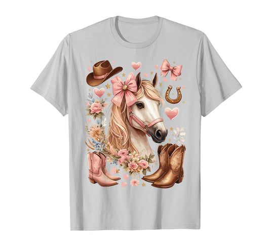 Cowgirl Country Rodeo Pink Bow Horse T-Shirt