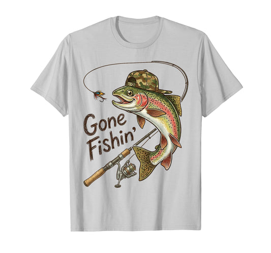 Gone Fishing Camouflage Trout Fish Vintage Fishing Funny T-Shirt