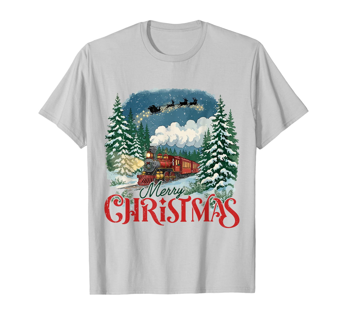 Merry Christmas Train to North Pole Xmas Santa’s Sleigh T-Shirt