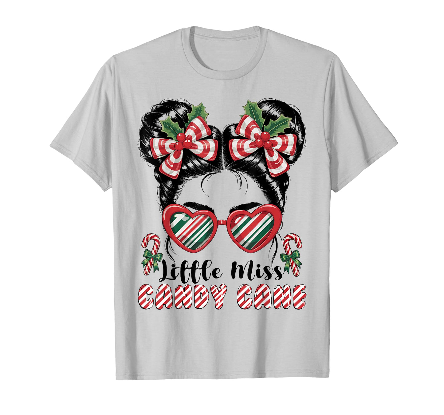 Messy Bun Little Miss Candy Cane Christmas Girls Toddlers T-Shirt