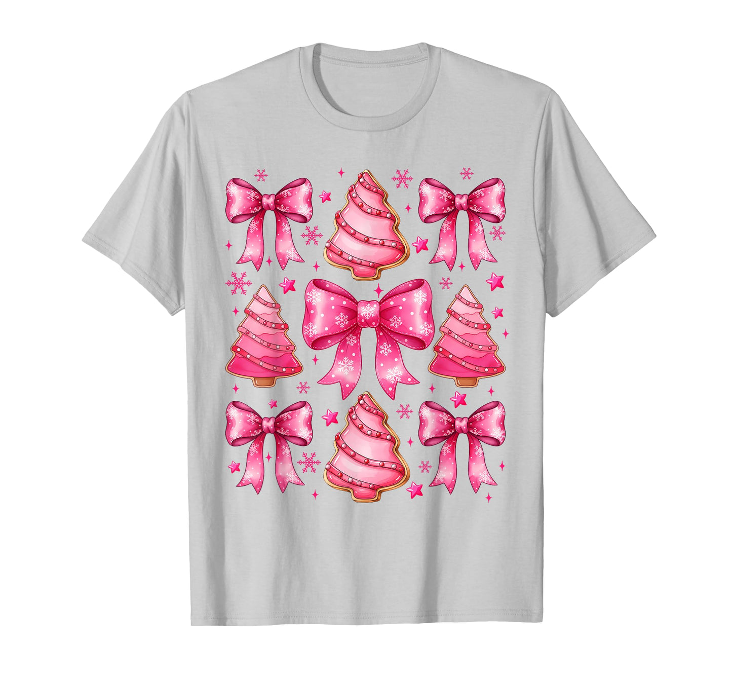 Pink Christmas Tree Shirt Cute Xmas Bow Women Girls T-Shirt