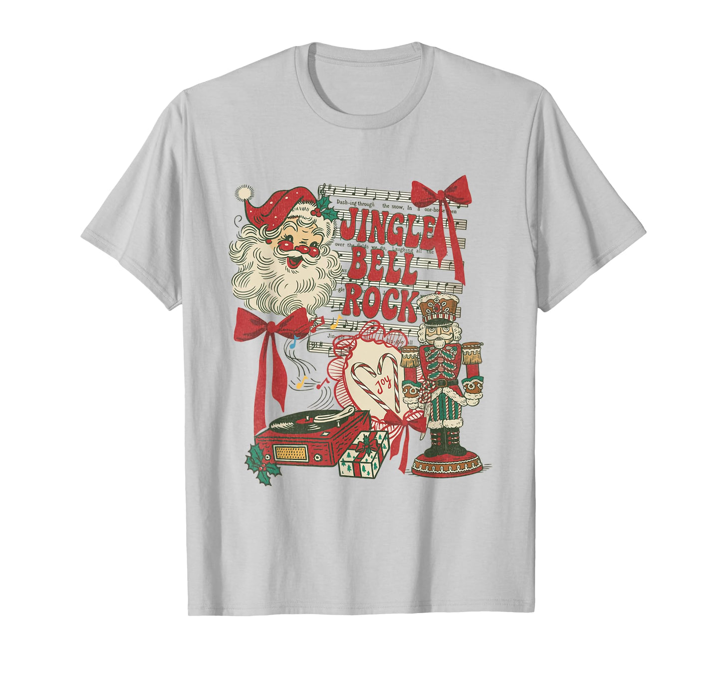 Vintage Funny Retro Christmas Collage Jingle Bell Rock Santa T-Shirt