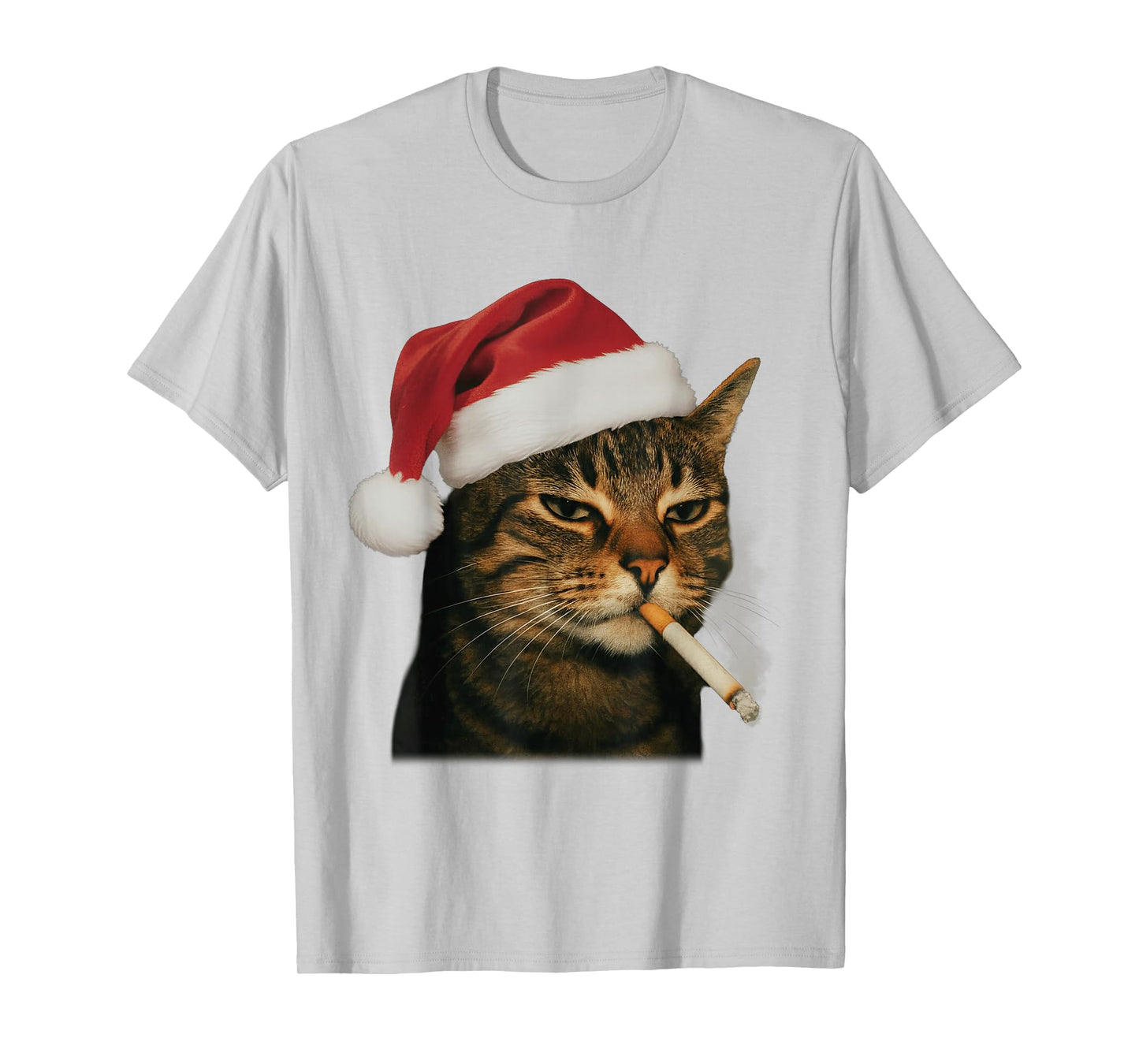 Smoking Cat Cigarette Christmas Santa Hat Cat Meme Men Women T-Shirt