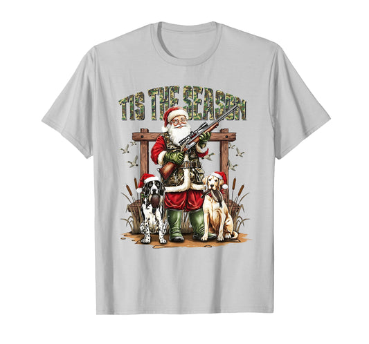 Camo Santa Tis The Season Hunter Christmas Hunting Dogs Boys T-Shirt