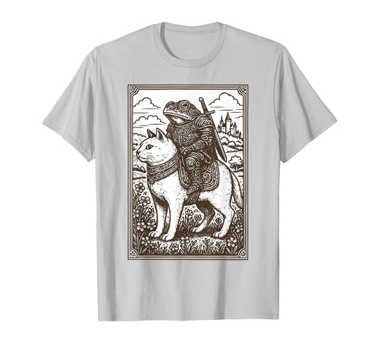 Retro Funny Medieval Frog On Cat Weird Stuff Unhinged Meme T-Shirt