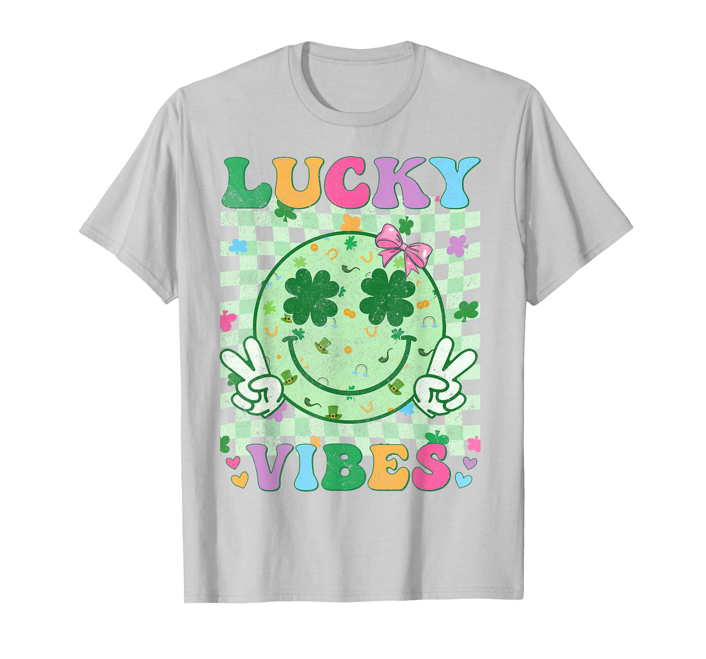 St Patricks Day Shirts Women Girls Kids Shamrock Lucky Vibes T-Shirt