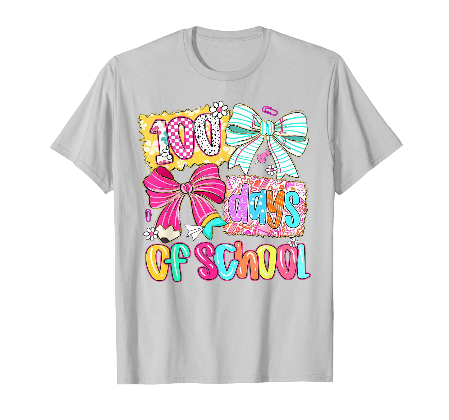 100 Days of School Girls Coquette Bow 100th Day of School T-Shirt