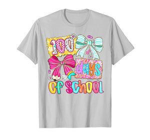 100 Days of School Girls Coquette Bow 100th Day of School T-Shirt