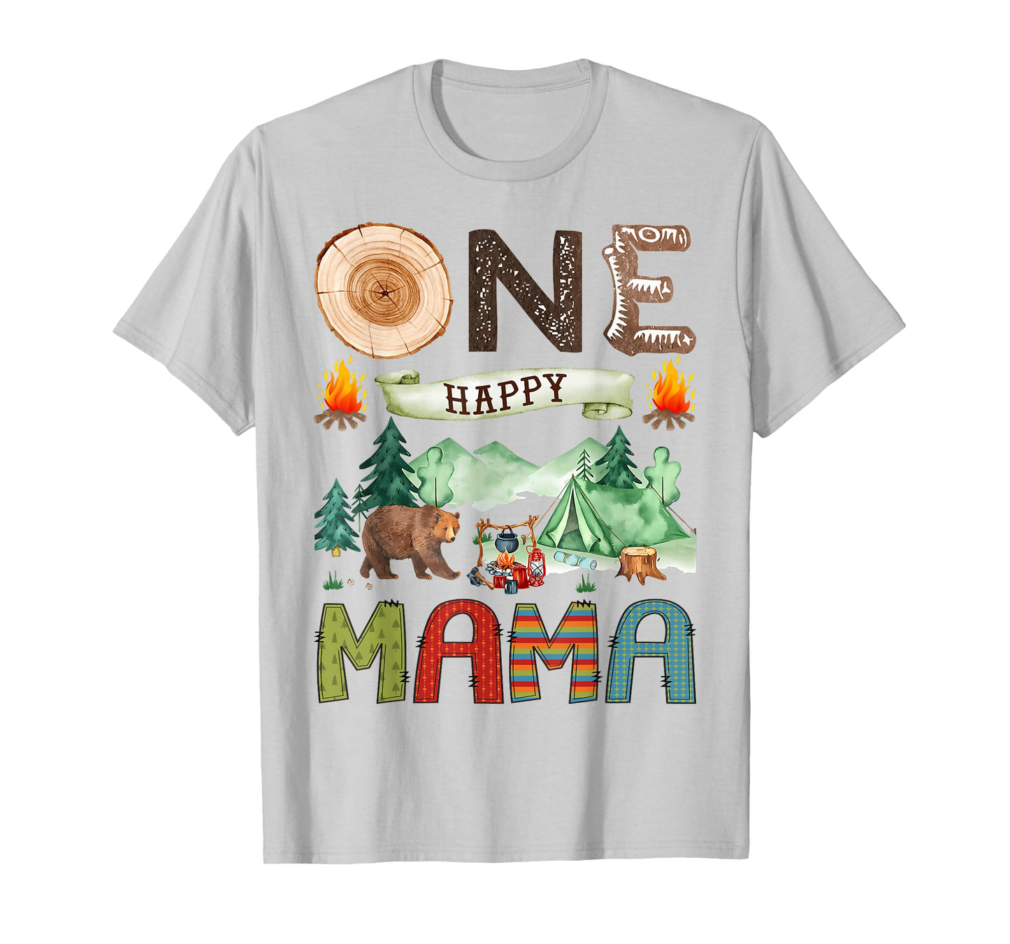 One Happy Mama Camper 1st Birthday Boy Camping Bear T-Shirt