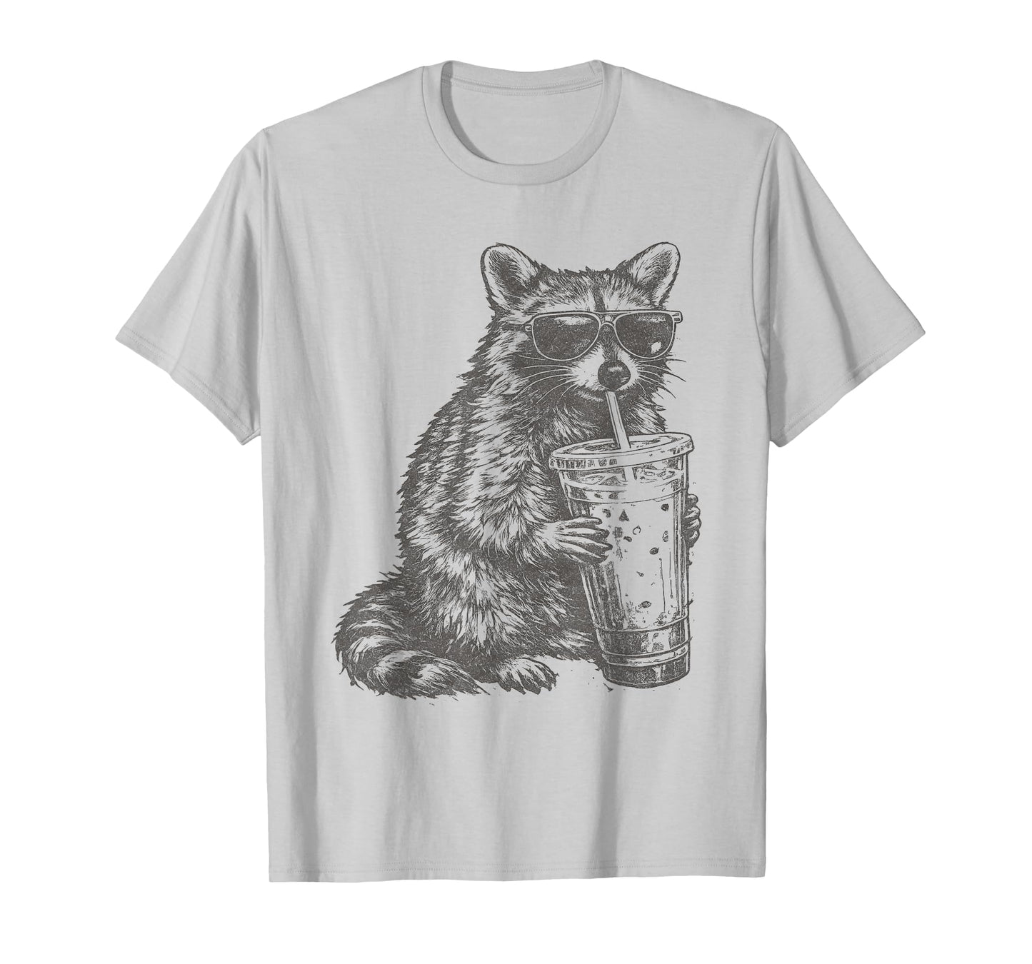 Raccoon Drinking Iced Coffee Funny for Men, Women, and Kids T-Shirt