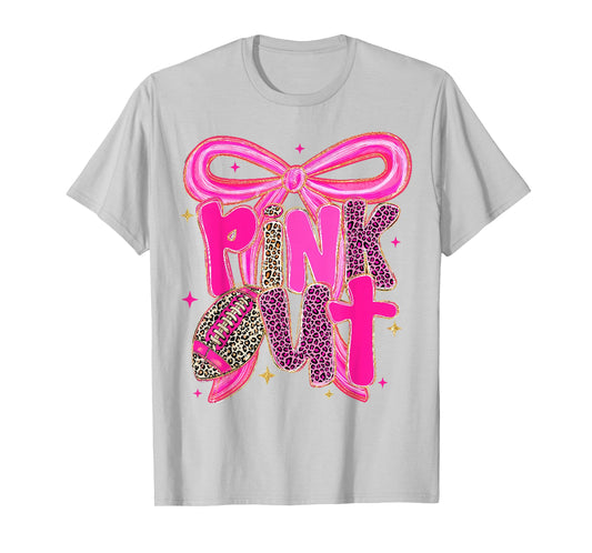 Pink Out Breast Cancer Awareness Football Bow Aesthetic T-Shirt