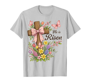Christian- He is Risen Floral Cross Religious Easter T-Shirt