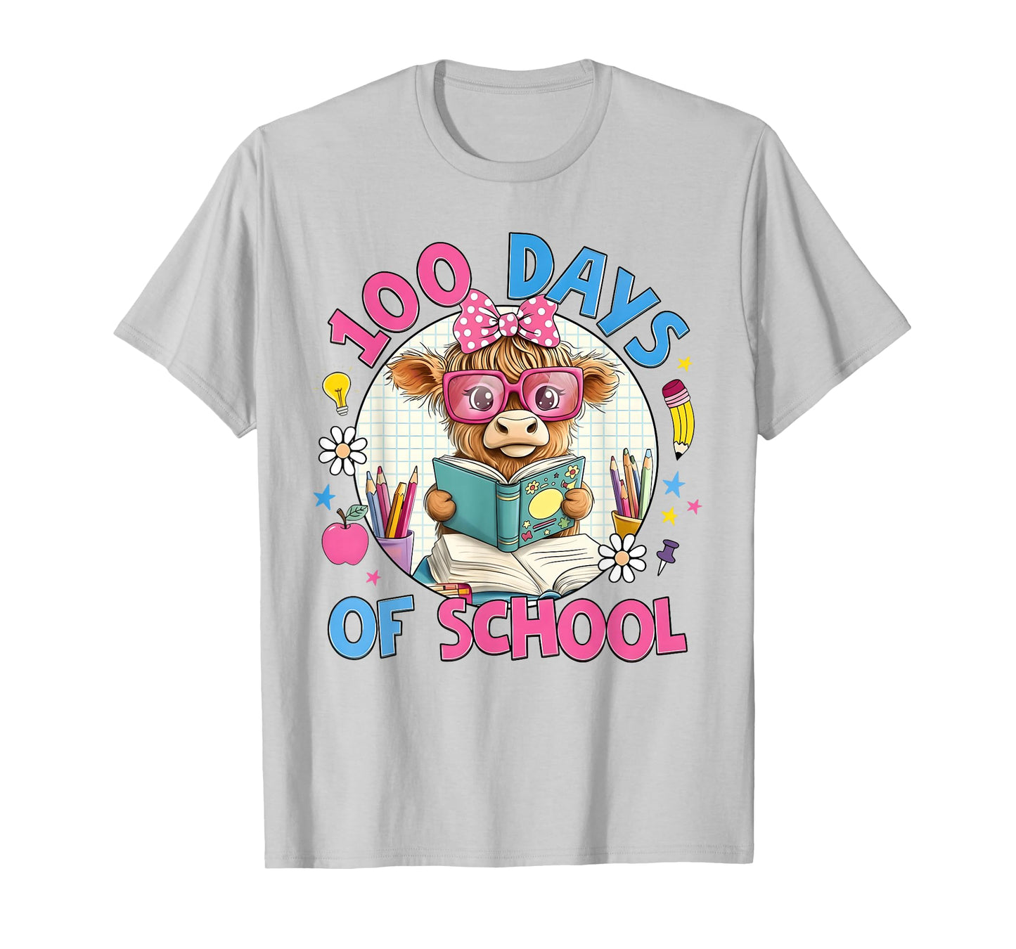 Heifer 100 Days of School Highland Cow Coquette Bow Girl Kid T-Shirt