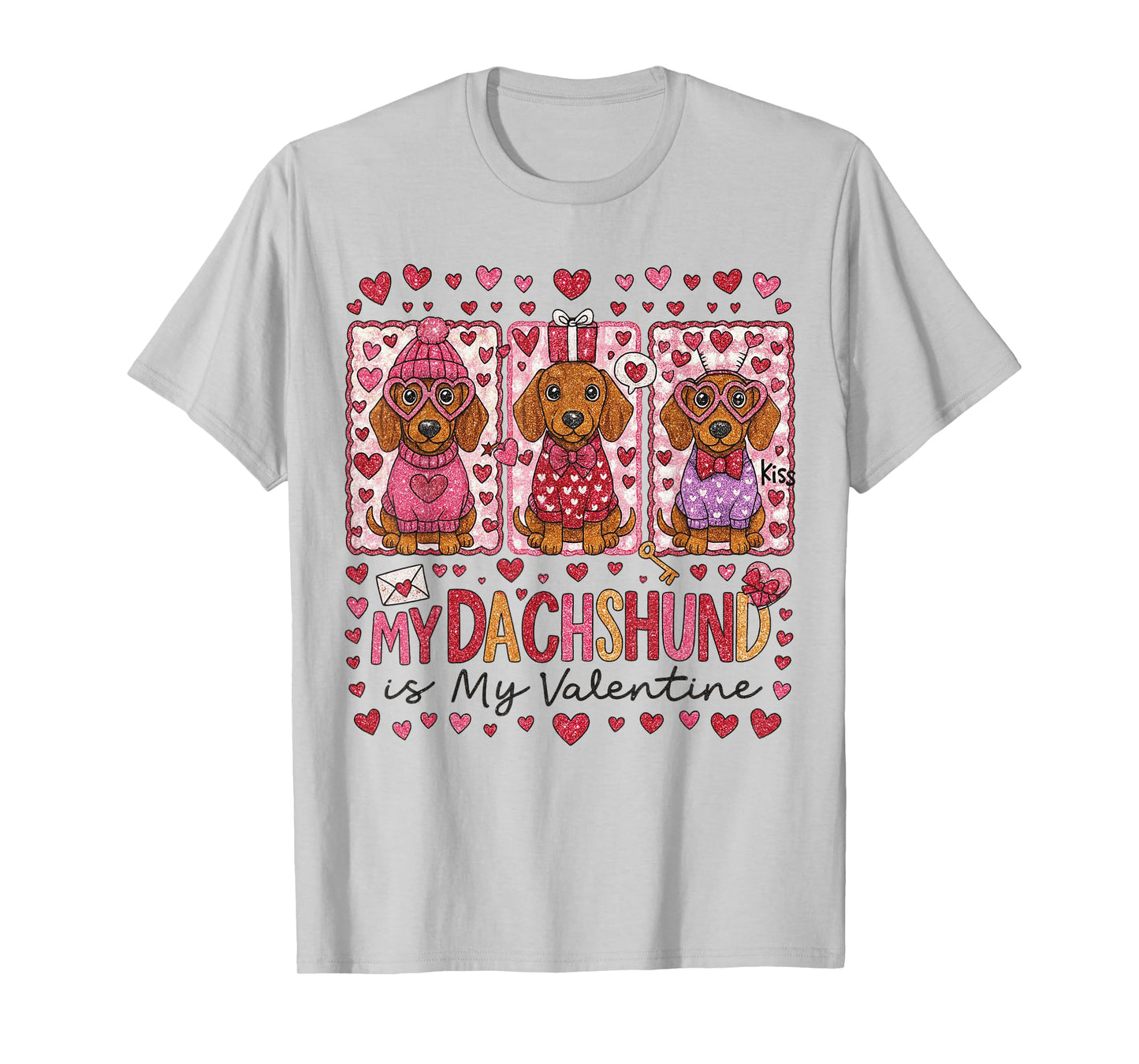 My Dachshund is My Valentine Dog Mom Coquette Heart T-Shirt
