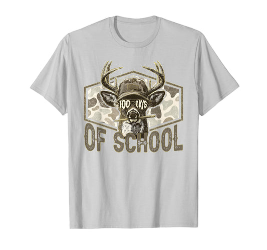 100 Days of School Deer Hunting Camo Hunter Teacher Boy Men T-Shirt