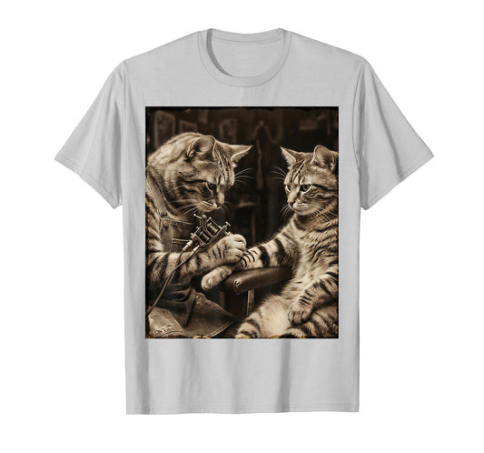 Cat Tattooing Cat Funny Meme Inked Kitty Humor Tattoo Artist T-Shirt