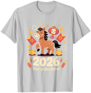 Year of The Fire Horse 2026 Festive Chinese Lunar New Year T-Shirt - T-Shirt | Ash