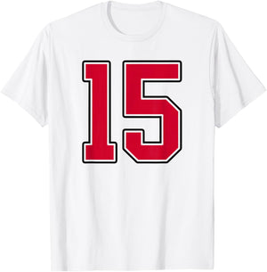 Red and Black Number 15 Jersey Player Uniform #15 T-Shirt - T-Shirt | White