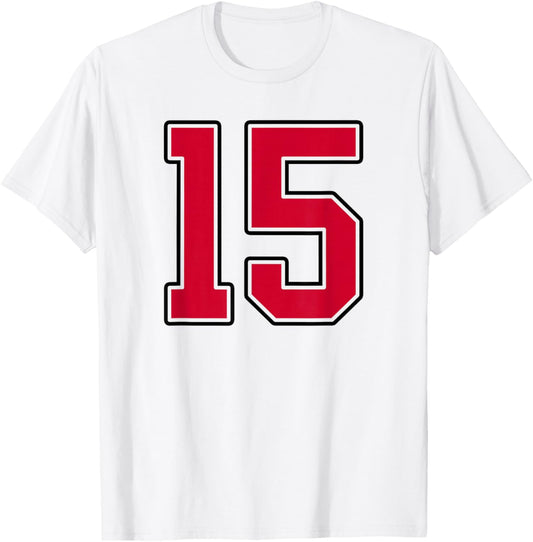 Red and Black Number 15 Jersey Player Uniform #15 T-Shirt - T-Shirt | White