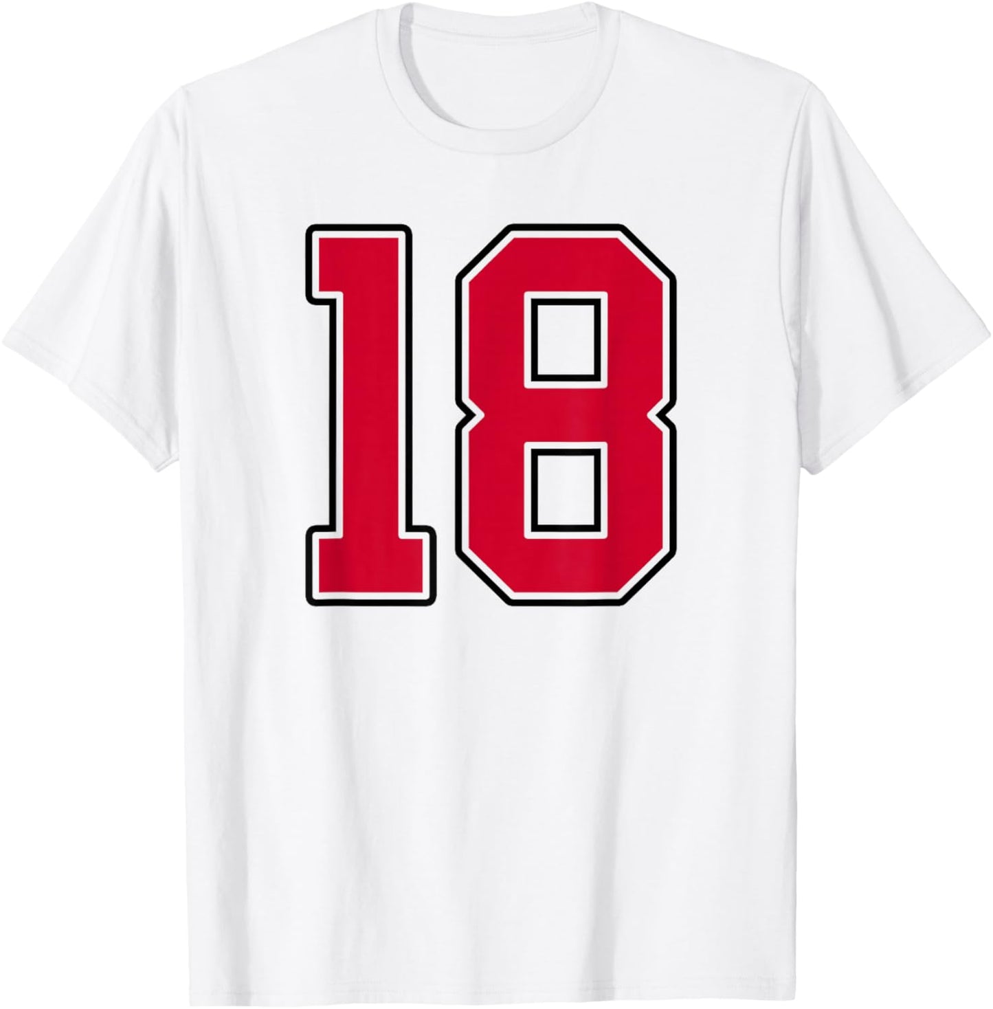 Red and Black Number 18 Jersey Player Uniform #18 T-Shirt - T-Shirt | White