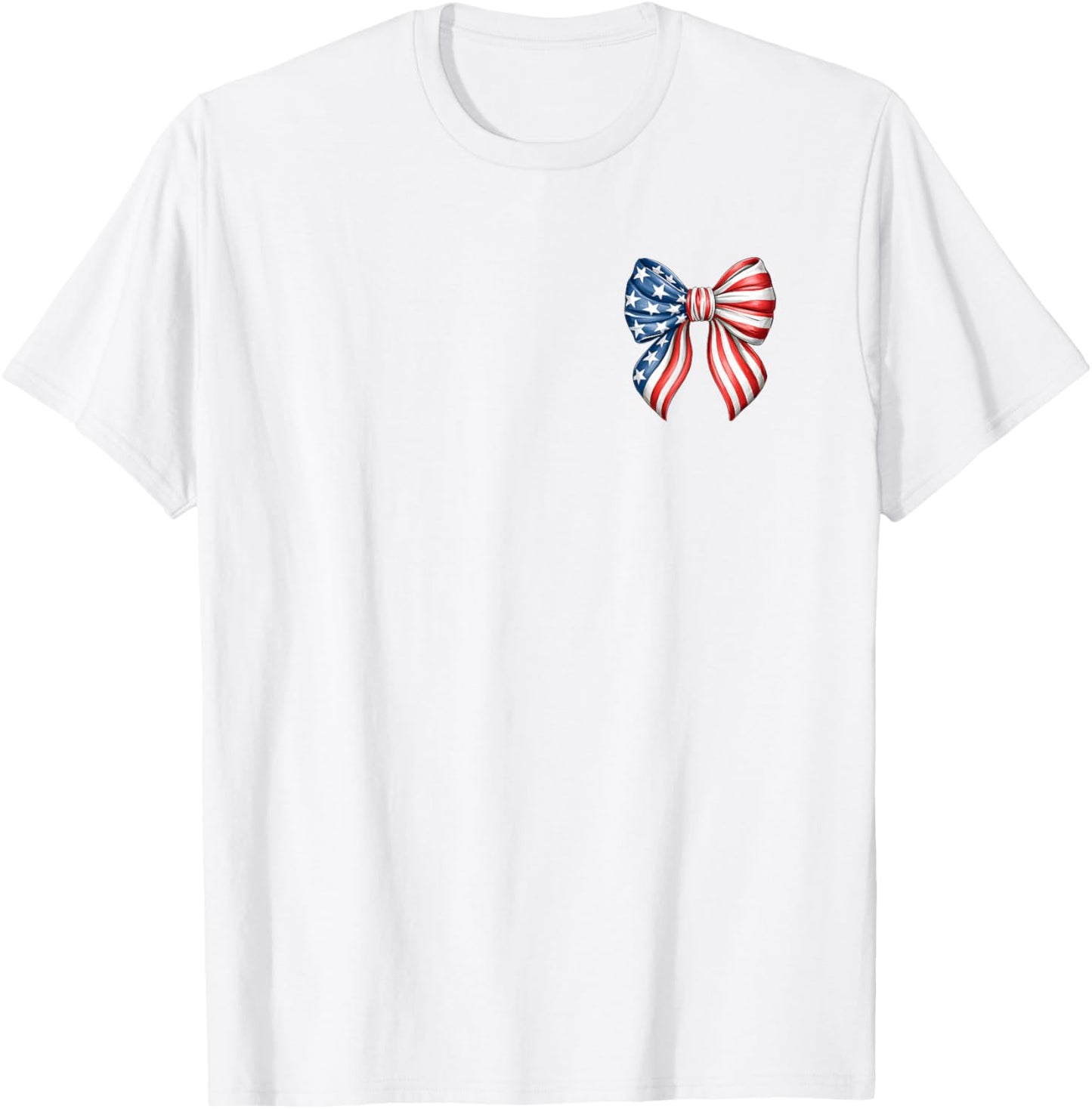 Front Back Cute Red White and Blue Bows Patriotic Coquette T-Shirt - T-Shirt | White