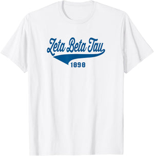 Licensed Zeta Beta Tau Navy Retro Script T-Shirt - T-Shirt | White
