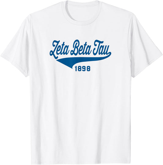 Licensed Zeta Beta Tau Navy Retro Script T-Shirt - T-Shirt | White