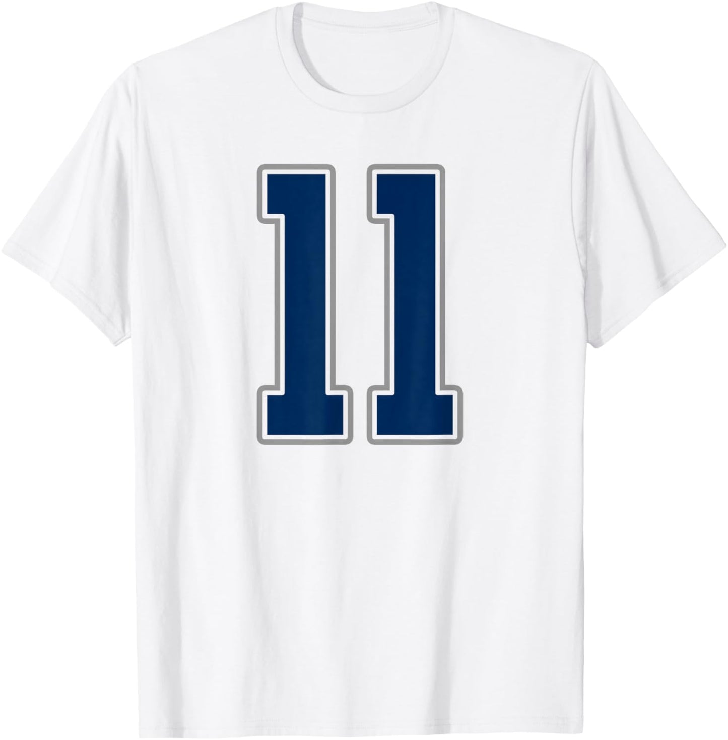 Navy Blue Silver Number 11 Jersey Player Uniform #11 T-Shirt - T-Shirt | White