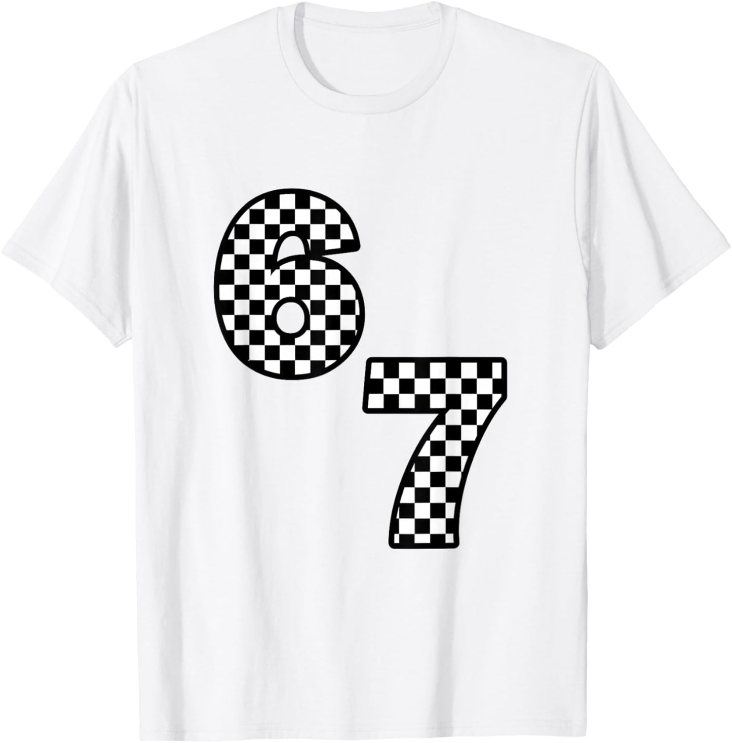 Funny Six Seven Hand 6 7 Meme Gen Alpha Slang Checkerboard T-Shirt - T-Shirt | White