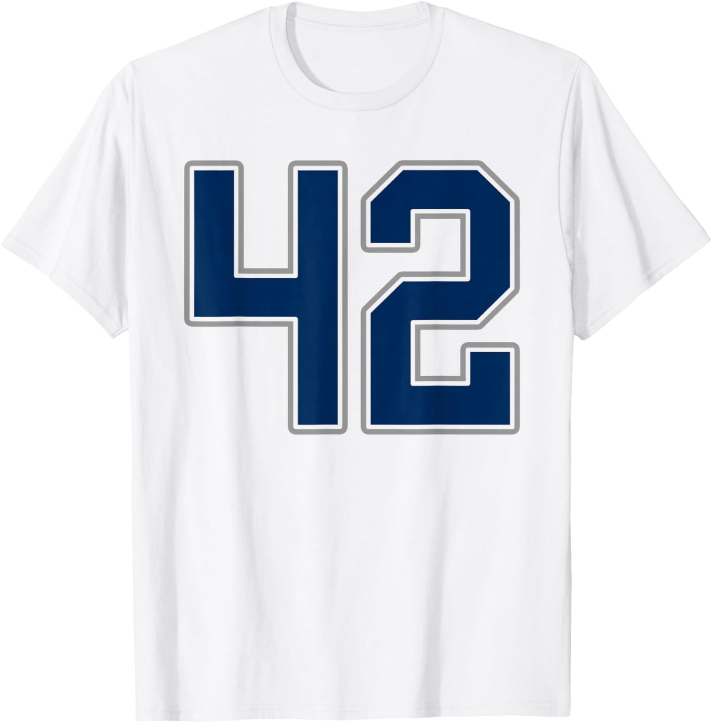 Navy Blue Silver Number 42 Jersey Player Uniform #42 T-Shirt - T-Shirt | White